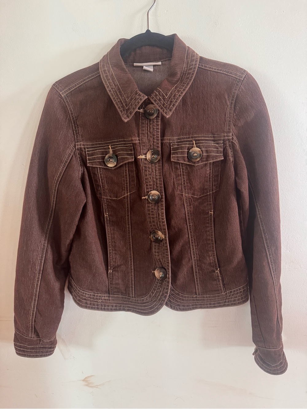 Women’s S Brown Denim Jacket Western Preppy Chic Romantic Prairie